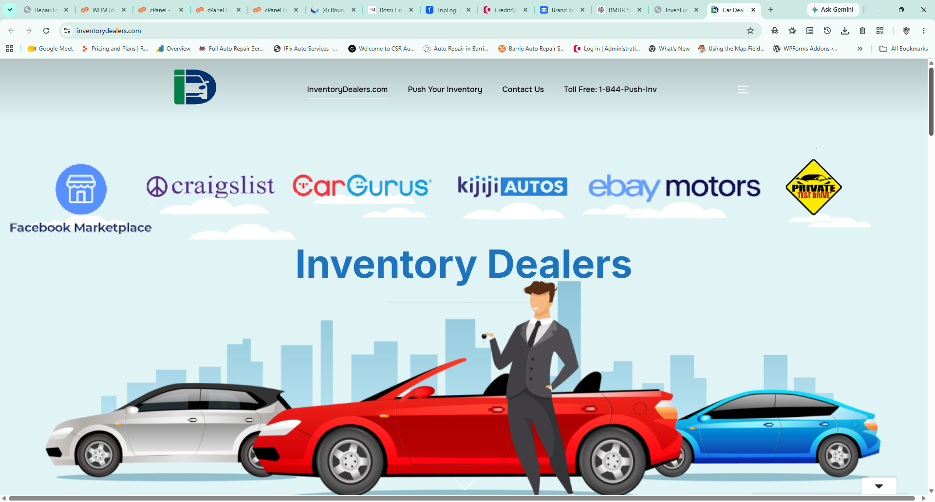 InventoryDealers logo, blue and green colours, and vehicle artwork used to show how a criminal could copy the real site